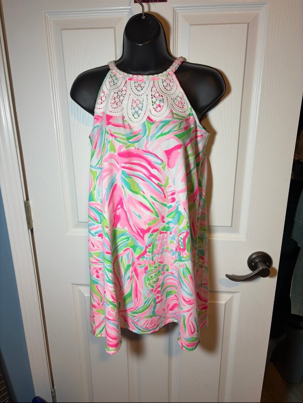 Lilly Pulitzer Pink, Green & White Tropical Print Halter Dress